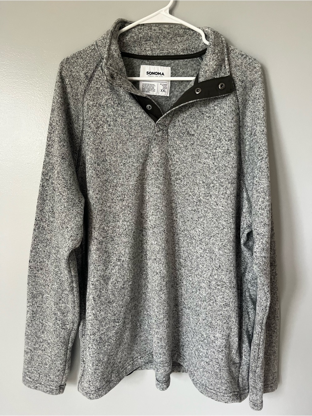 Sonoma Gray Marled Snap Neck Pullover Fleece Sweatshirt Unisex XXL Cozy